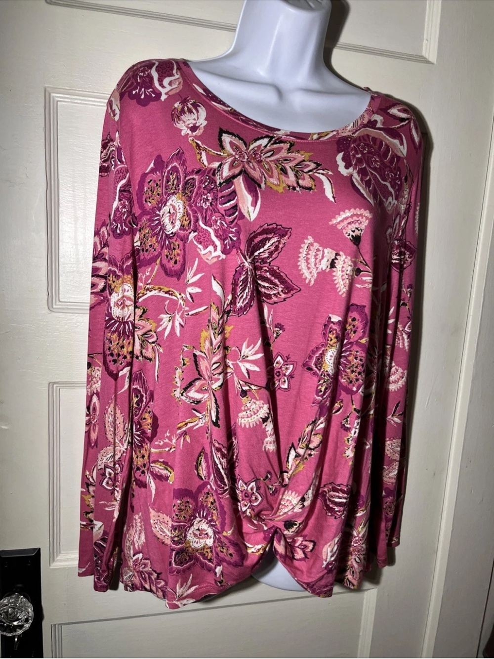 Style & Co. Floral Twist-Front Long Sleeve Top - Rose Pink